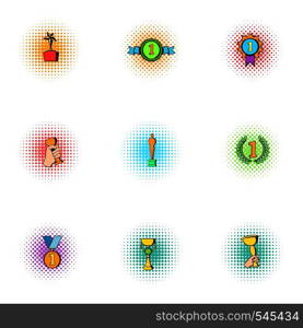 Rewarding icons set. Pop-art illustration of 9 rewarding vector icons for web. Rewarding icons set, pop-art style