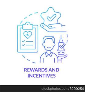Rewards and incentives blue gradient concept icon. Program for patients. Healthcare macro trends abstract idea thin line illustration. Isolated outline drawing. Myriad Pro-Bold font used. Rewards and incentives blue gradient concept icon