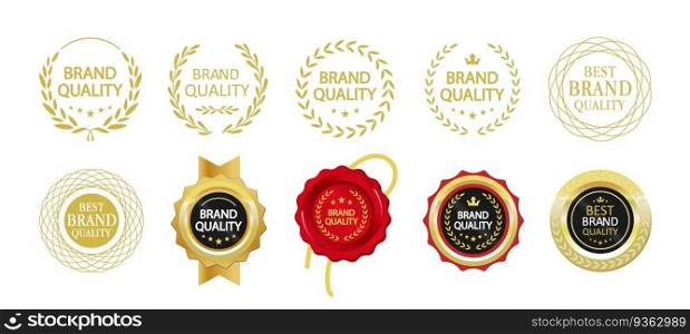 Rewards for business success achievements st&s vector design set. Winner prizes. Isolated outline illustration. Guarantee badge. Approved seal with text. Decorative sticker on white background. Rewards for business success achievements st&s vector design set