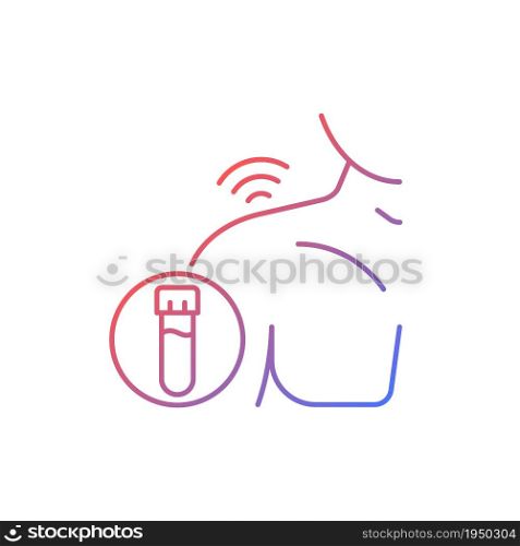 Rheumatism blood tests gradient linear vector icon. Diagnosing rheumatoid arthritis. Measure antibodies in blood. Thin line color symbol. Modern style pictogram. Vector isolated outline drawing. Rheumatism blood tests gradient linear vector icon