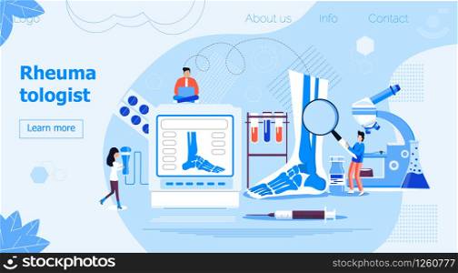 Rheumatologist concept for website. Tiny doctors treat rheumatism, osteoarthritis. Arthritis flat concept vector on the blue background for national healthcare day, week.. Rheumatologist concept for website. Tiny doctors treat rheumatism, osteoarthritis. Arthritis flat concept vector on the blue background for national healthcare day