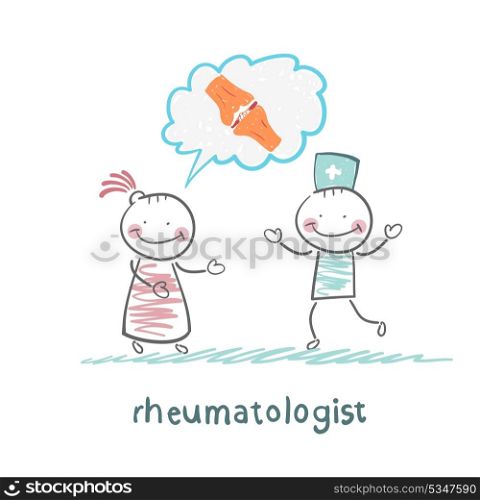 rheumatologist listens to the patient, who speaks of the pain in the joints