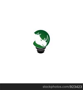 Rhino and Light bulb logo design. Creative rhino logo design template.