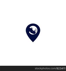 Rhino and map pointer logo design. Rhino locator logo design. Animal place icon.