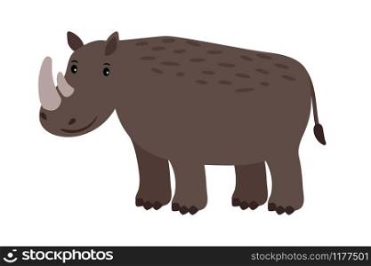 Rhino grey safary animal cartoon icon on white background, vector illustration. Rhino grey safary animal icon