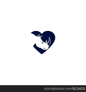 Rhino with heart shape logo vector design. Rhinos logo for sport club or team. Animal mascot logotype , Vector illustration.