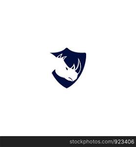 Rhino with shield logo vector design. Rhinos logo for sport club or team. Animal mascot logotype , Vector illustration.