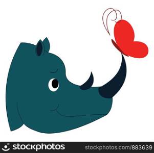 Rhinoceros and butterfly, illustration, vector on white background.