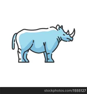 Rhinoceros RGB color icon. Exotic horned animal, african fauna. Tropical zoo mascot, endangered species. Zoology, safari. Large rhino isolated vector illustration. Rhinoceros RGB color icon