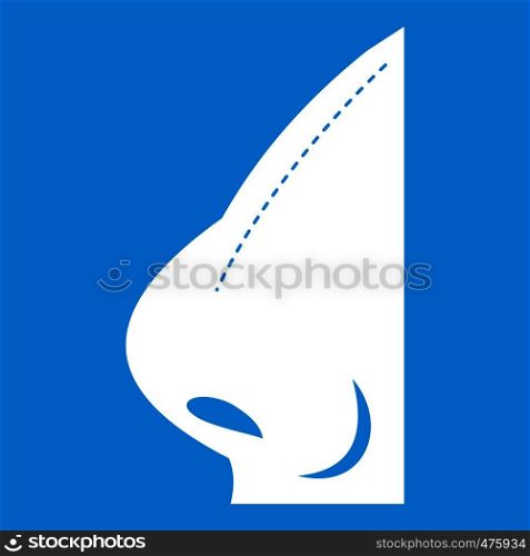Rhinoplasty of nose icon white isolated on blue background vector illustration. Rhinoplasty of nose icon white