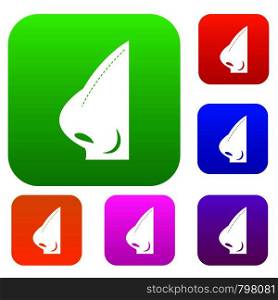 Rhinoplasty of nose set icon color in flat style isolated on white. Collection sings vector illustration. Rhinoplasty of nose set color collection