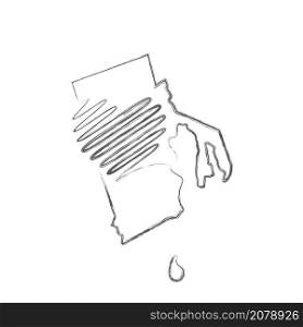 Rhode Island US state hand drawn pencil sketch outline map with heart shape. Continuous line drawing of patriotic home sign. A love for a small homeland. T-shirt print idea. Vector illustration.. Rhode Island US state hand drawn pencil sketch outline map with the handwritten heart shape. Vector illustration
