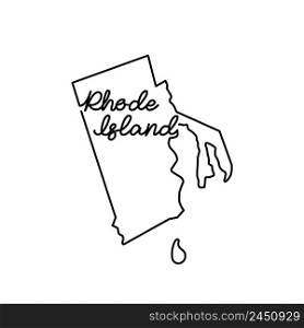 Rhode Island US state outline map with the handwritten state name. Continuous line drawing of patriotic home sign. A love for a small homeland. T-shirt print idea. Vector illustration.. Rhode Island US state outline map with the handwritten state name. Continuous line drawing of patriotic home sign