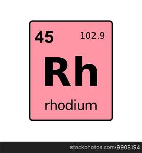 Rhodium chemical element of periodic table. Sign with atomic number.