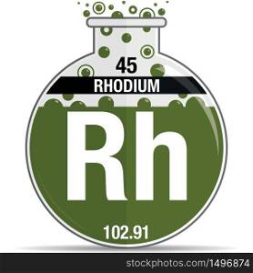 Rhodium symbol on chemical round flask. Element number 45 of the Periodic Table of the Elements - Chemistry. Vector image