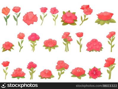 Rhododendron icons set cartoon vector. Flower fashion. Floral bouquet. Rhododendron icons set cartoon vector. Flower fashion
