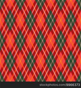 Rhombic seamless colorful in green, red and orange hues illustration pattern as a tartan plaid