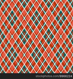 Rhombic seamless illustration pattern as a tartan plaid mainly in orange and turquoise, texture for tartan, plaid, tablecloths, clothes, bedding, blankets and other textile