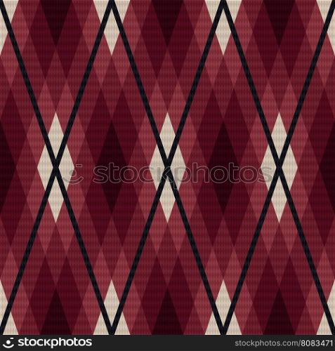 Rhombic seamless vector fabric pattern mainly in marsala color with dark gray lines