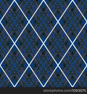Rhombic seamless vector pattern as a tartan plaid in blue, violet and green hues with white lines