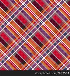 Rhombic seamless vector pattern as a tartan plaid in warm colors. Rhombic tartan fabric seamless texture in warm colors
