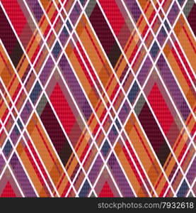 Rhombic seamless vector pattern as a tartan plaid in warm hues. Rhombic tartan fabric seamless texture in warm hues