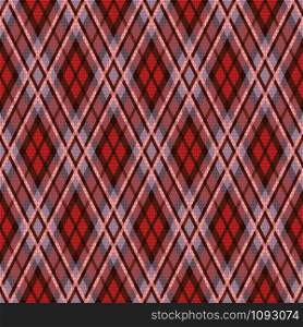 Rhombic seamless vector pattern as a tartan plaid mainly in red hues and with purple colors
