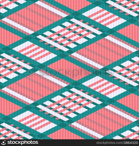 Rhombus seamless vector pattern as a tartan plaid fabric mainly in turquoise, light grey and pink colors