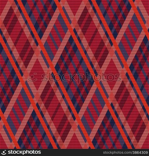Rhombus seamless vector pattern as a tartan plaid mainly in red and blue colors. Tartan seamless rhombus texture red and blue