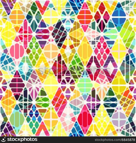 Rhombuses seamless pattern with overlay effect. Geometric colorful background.