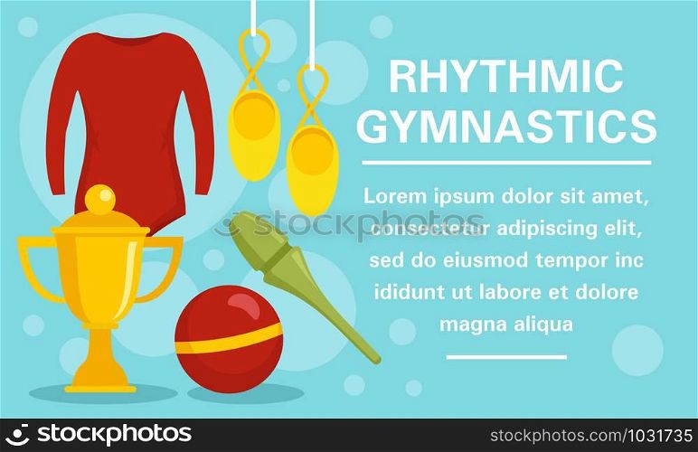 Rhythmic gymnastics equipment concept banner. Flat illustration of rhythmic gymnastics equipment vector concept banner for web design. Rhythmic gymnastics equipment concept banner, flat style