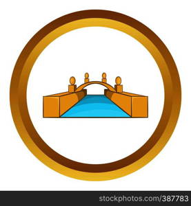 Rialto Bridge Canals of Venice vector icon in golden circle, cartoon style isolated on white background. Rialto Bridge Canals of Venice vector icon