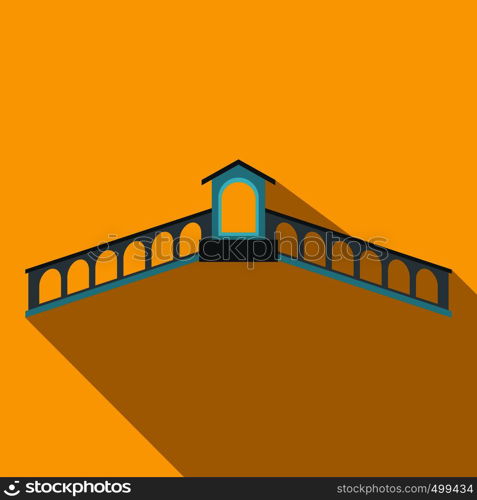 Rialto Bridge, Venice icon in flat style on yellow background. Rialto Bridge, Venice icon, flat style