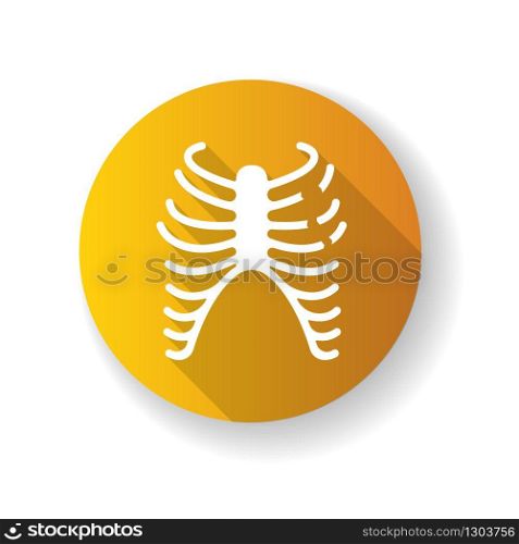 Rib fracture yellow flat design long shadow glyph icon. Chest injury. Broken bones. Wounded rib cage. Accident. Healthcare. Medical condition. Hurt body part. Silhouette RGB color illustration