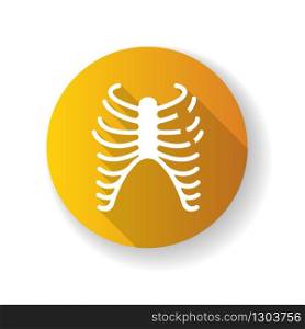Rib fracture yellow flat design long shadow glyph icon. Chest injury. Broken bones. Wounded rib cage. Accident. Healthcare. Medical condition. Hurt body part. Silhouette RGB color illustration