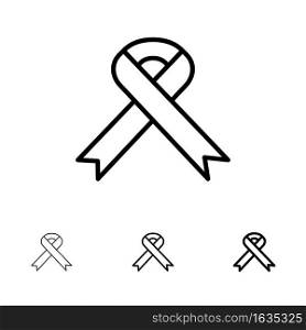 Ribbon, Aids, Health, Medical Bold and thin black line icon set