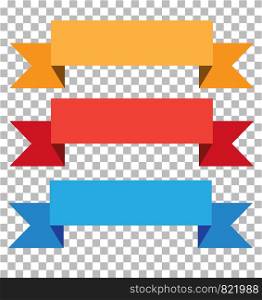 ribbon and label on white background. three labels set. Red,Yellow,Blue stickers.