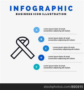 Ribbon, Awareness, Cancer Blue Infographics Template 5 Steps. Vector Line Icon template