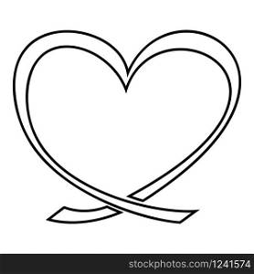 Ribbon heart icon outline black color vector illustration flat style simple image. Ribbon heart icon outline black color vector illustration flat style image