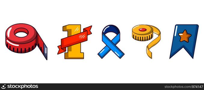 Ribbon icon set. Cartoon set of ribbon vector icons for web design isolated on white background. Ribbon icon set, cartoon style