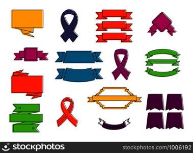 Ribbon icon set. Color outline set of ribbon vector icons for web design isolated on white background. Ribbon icon set, color outline style