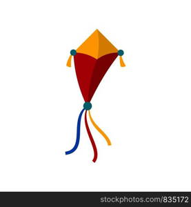 Ribbon kite icon. Flat illustration of ribbon kite vector icon for web isolated on white. Ribbon kite icon, flat style