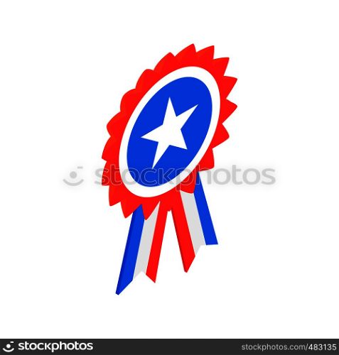 Ribbon rosette in the USA flag colors isometric 3d icon on a white background. Ribbon rosette in the USA flag colors icon