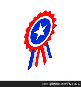 Ribbon rosette in the USA flag colors isometric 3d icon on a white background. Ribbon rosette in the USA flag colors icon