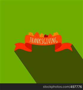 Ribbon thanksgiving flat icon with shadow on the background. Ribbon thanksgiving flat icon