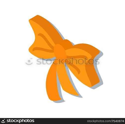 Ribbon tied in curled bow isolated 3D icon in color vector. Celebration decoration on presents and boxes, decor for home, holidays decorative element. Ribbon Tied Curled Bow Isolated 3D Icon in Color