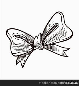 Ribbon tied in cute monochrome sketch outline vector monochrome sketch outline colorless tape used for decoration on holidays and celebrations on special occasions stripe design knot and ornaments.. Ribbon tied in cute monochrome sketch outline vector monochrome sketch outline colorless tape