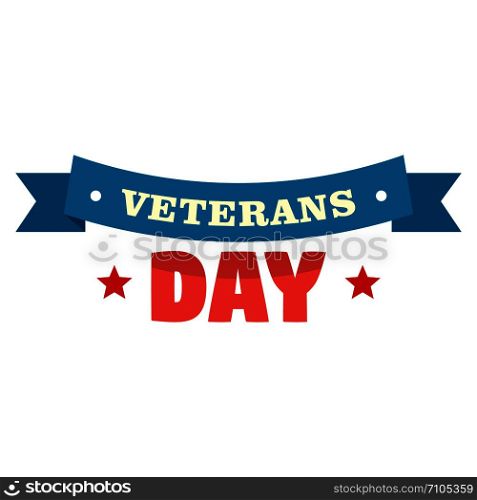 Ribbon veterans day logo. Flat illustration of ribbon veterans day vector logo for web design. Ribbon veterans day logo, flat style