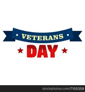 Ribbon veterans day logo. Flat illustration of ribbon veterans day vector logo for web design. Ribbon veterans day logo, flat style