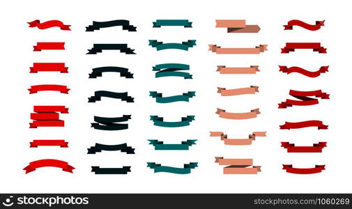 Ribbons Banners in trendy flat design. Ribbon Banners vector icons different shape and color, isolated on white background. Ribbon banners collection. Vector illustration. Ribbons Banners in trendy flat design. Ribbon Banners vector icons different shape and color isolated on white background. Ribbon banners collection. Vector